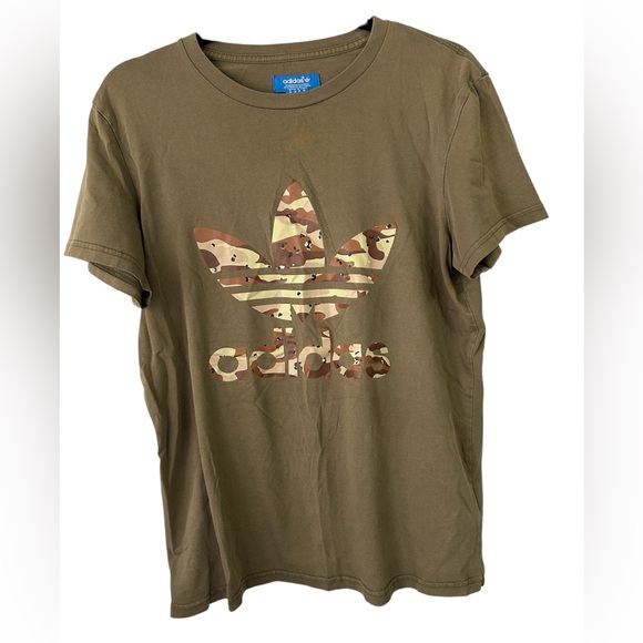 Adidas Men’s Medium Olive Green Army Camo Logo short sleeve T-Shirt - Picture 1 of 3